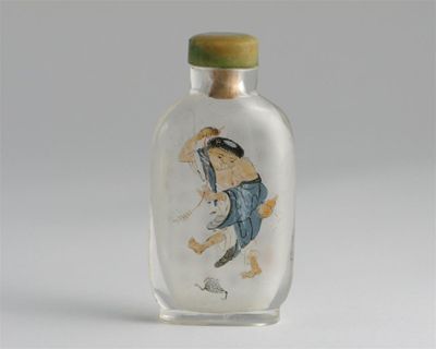 Appraisal: A Chinese interior painted glass snuff bottle depicting Liu Hai