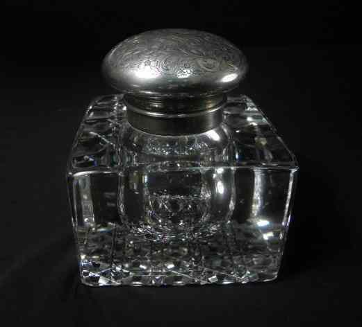 Appraisal: A large impressive American Brilliant cut glass inkwell with engraved