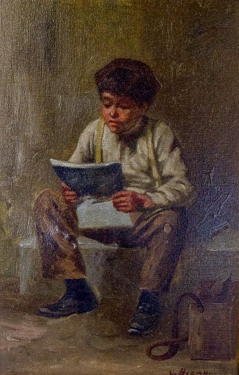 Appraisal: J Brown Oil on Canvas Portrait of a Boy In