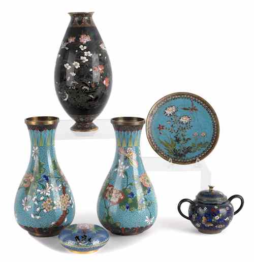 Appraisal: Six Chinese cloisonn tablewares tallest - h