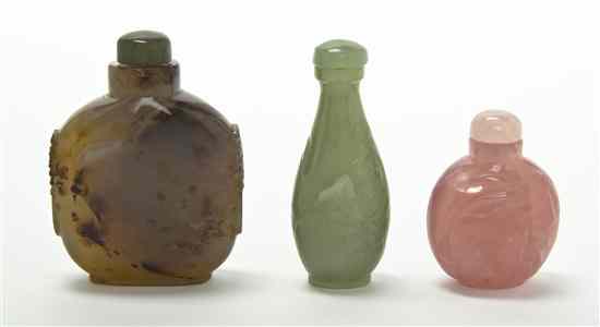 Appraisal: A Group of Three Snuff Bottles comprising an agate bottle