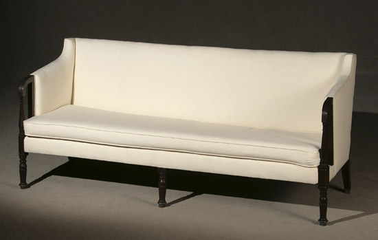 Appraisal: Regency Mahogany Sofa Early th Century Upholstered in white cotton