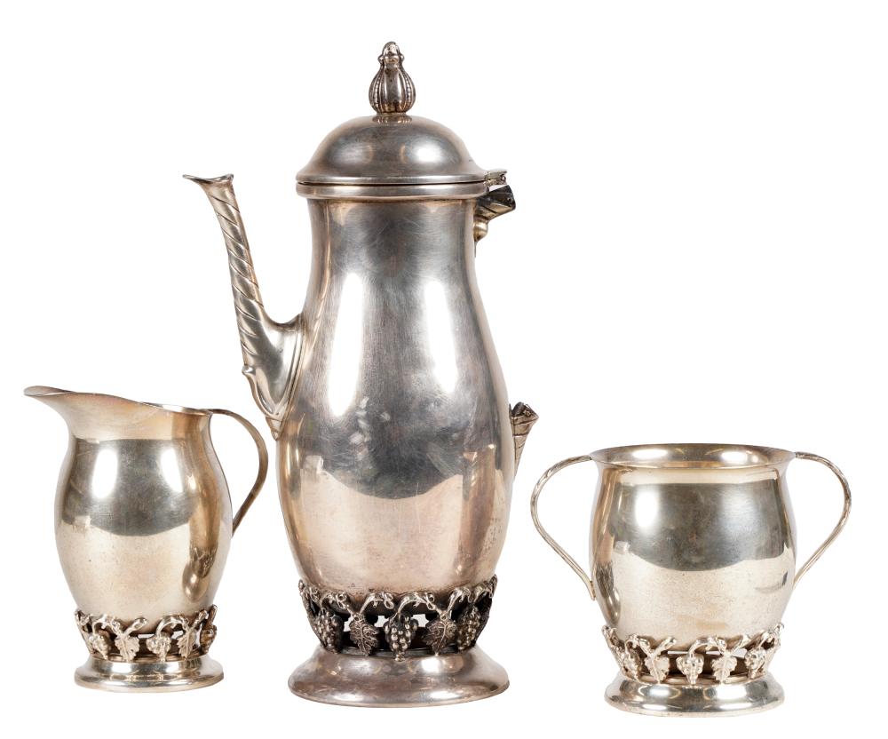 Appraisal: WOODSIDE STERLING COFFEE SETdesigned after Georg Jensen's Grapevine pattern with