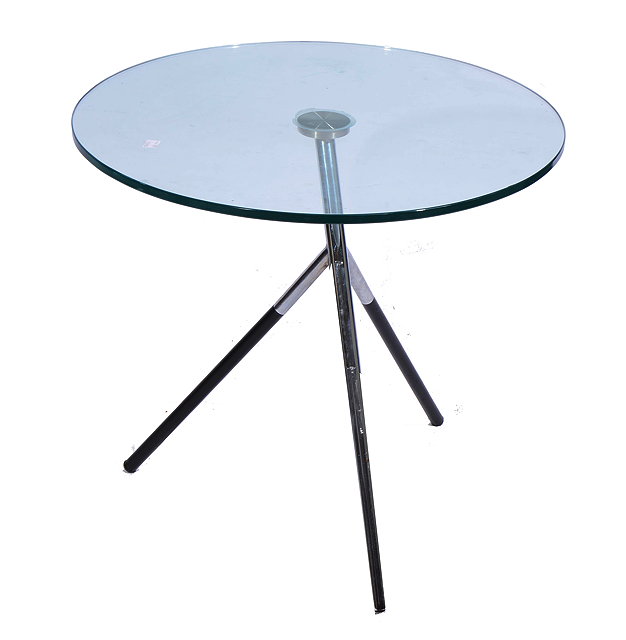 Appraisal: A CIRCULAR GLASS AND METAL RETRO TABLE with tripod base