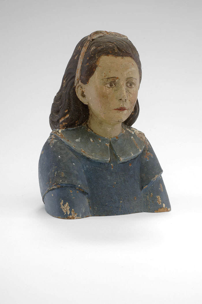 Appraisal: CARVED AND PAINTED BUST OF YOUNG GIRL IN BLUE CIRCA