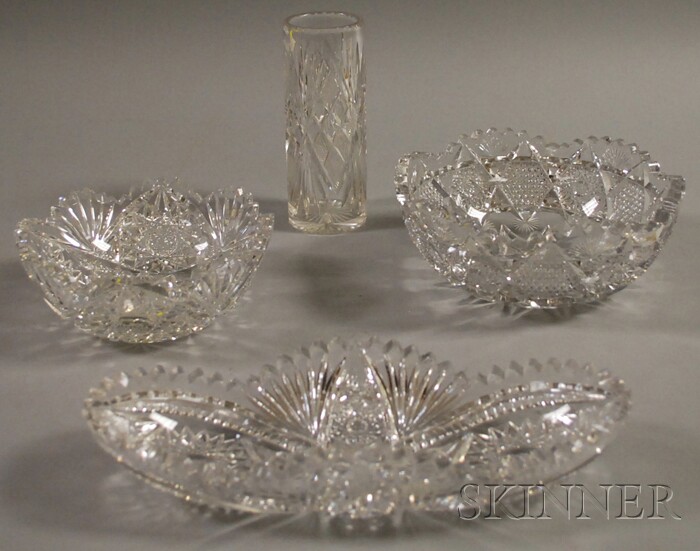 Appraisal: Four Colorless Cut Glass Items two scallop-edged bowls a small