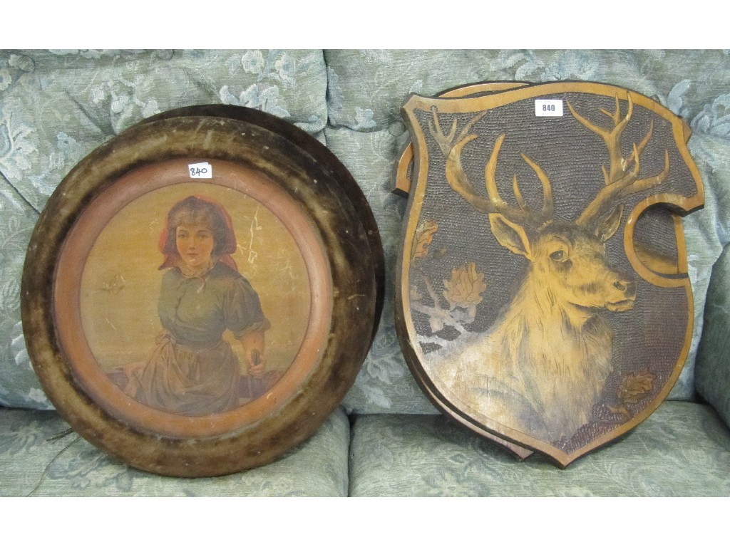 Appraisal: Pair of pokerwork panels depicting deers and a pair of