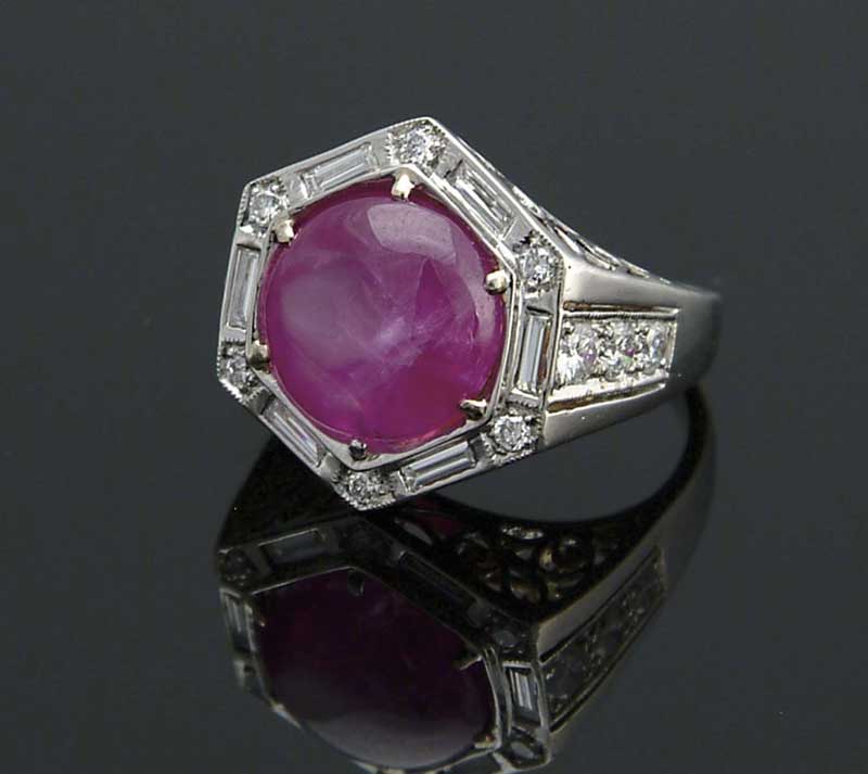 Appraisal: PLATINUM AND GOLD STAR RUBY AND DIAMOND LADIES RING ct