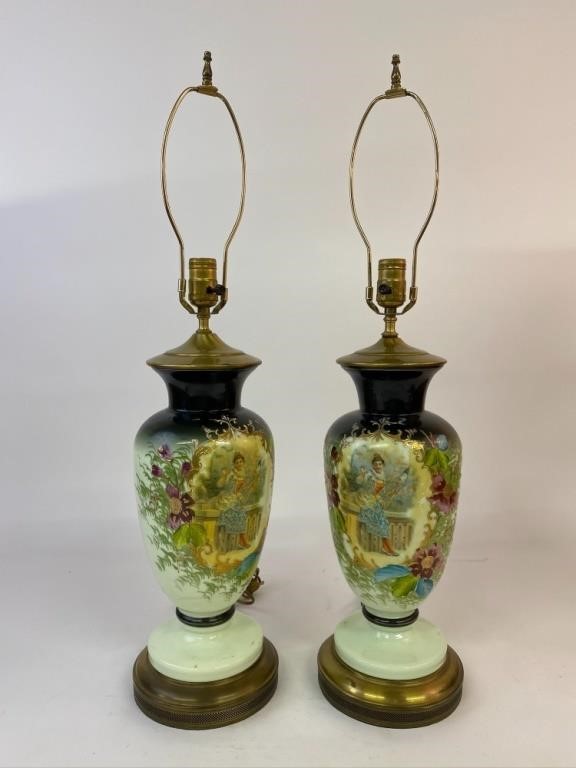 Appraisal: Pair of French ceramic table lamps overall x w