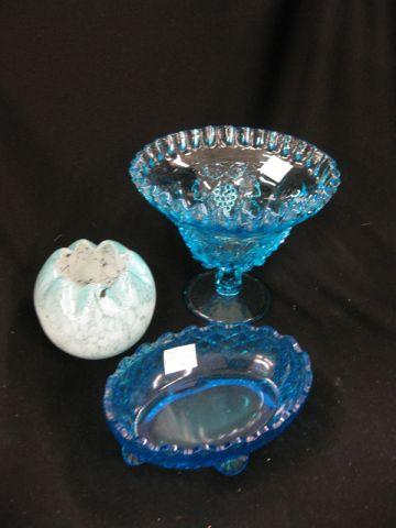 Appraisal: pcs Blue Art Glass compote daisy button dish and a