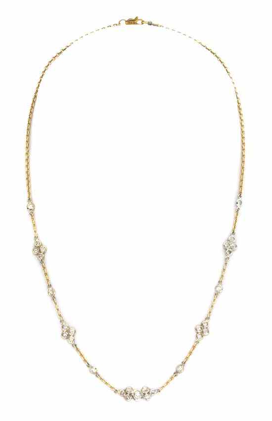 Appraisal: A Karat Yellow Gold Platinum and Diamond Necklace containing round