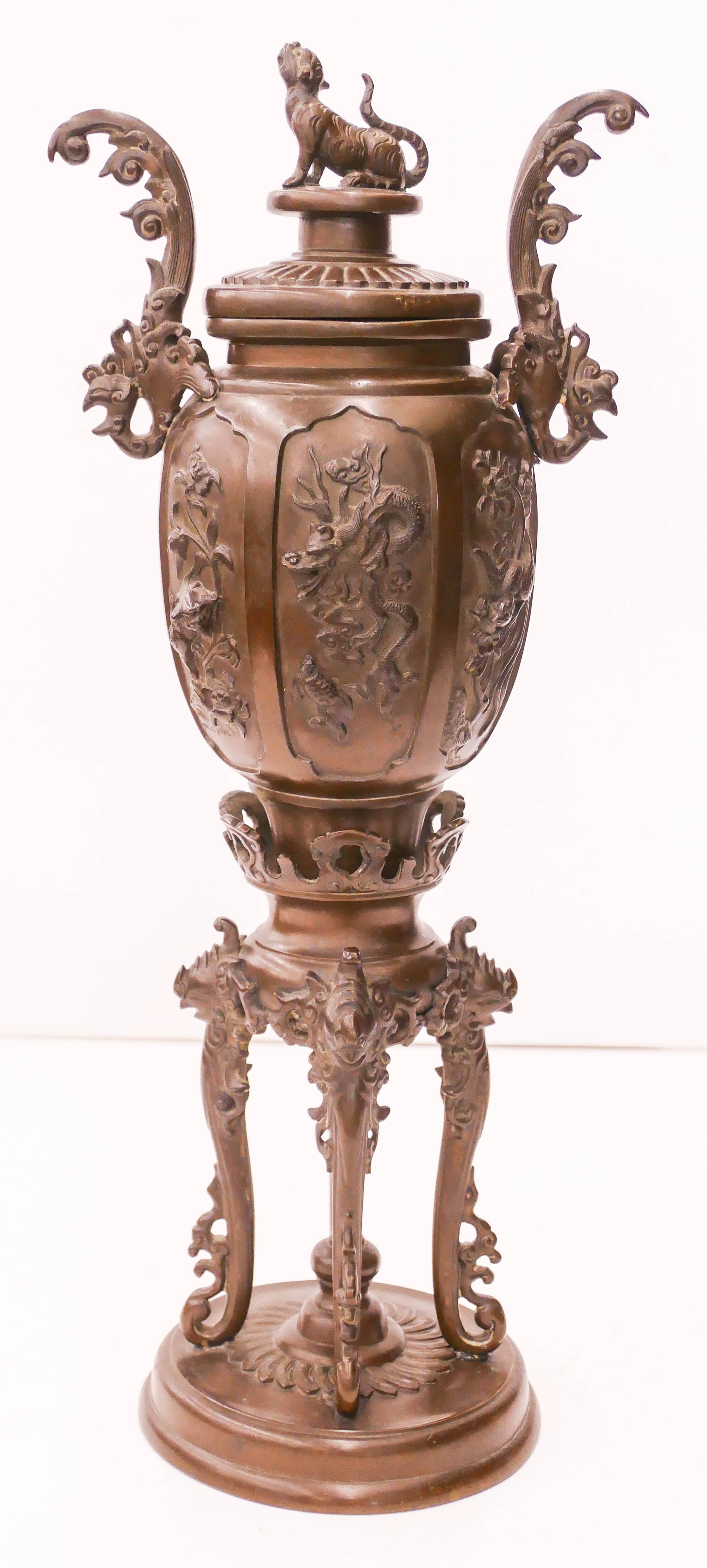 Appraisal: Japanese Meiji Bronze Phoenix Covered Vase ''x '' Impressive figural