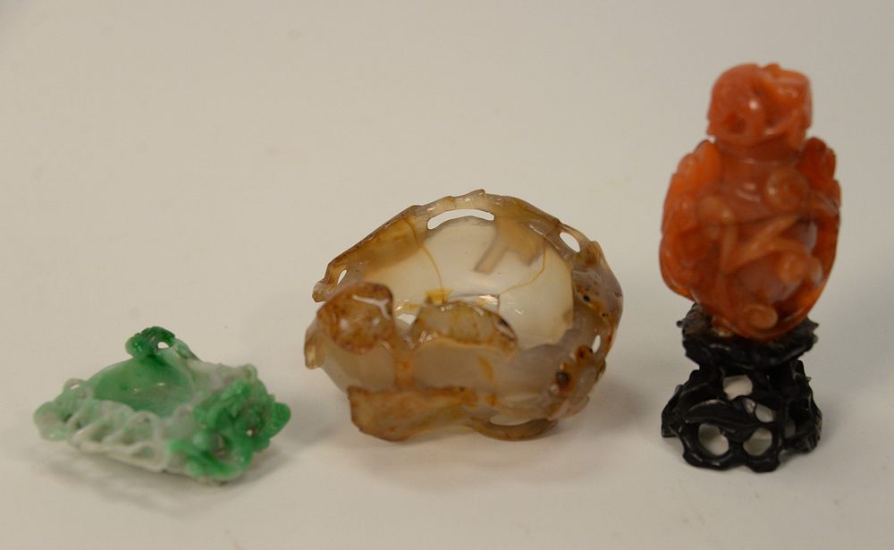 Appraisal: Three Chinese Hardstone Pieces to include Chinese Jadeite ink pot