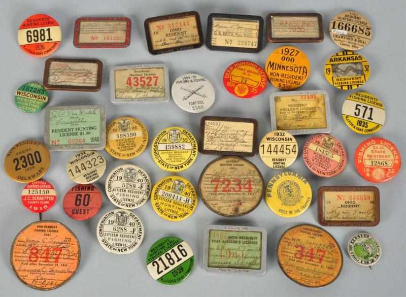 Appraisal: Lot of Assorted Hunting Fishing License Pins Description Included are