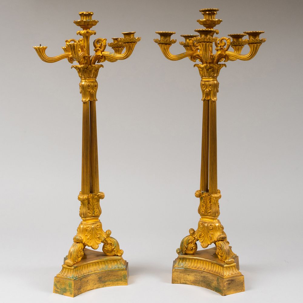 Appraisal: Set of Four Charles X Ormolu Six-Light Candelabras x in