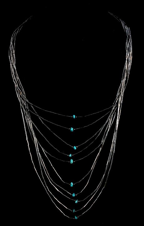 Appraisal: Liquid Silver Turquoise Navajo Necklace Up for consideration is a