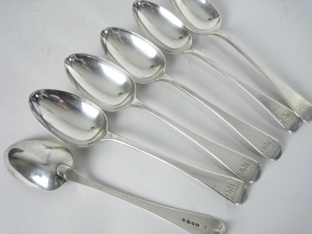 Appraisal: Six George IV Table Spoons old english pattern engraved initials