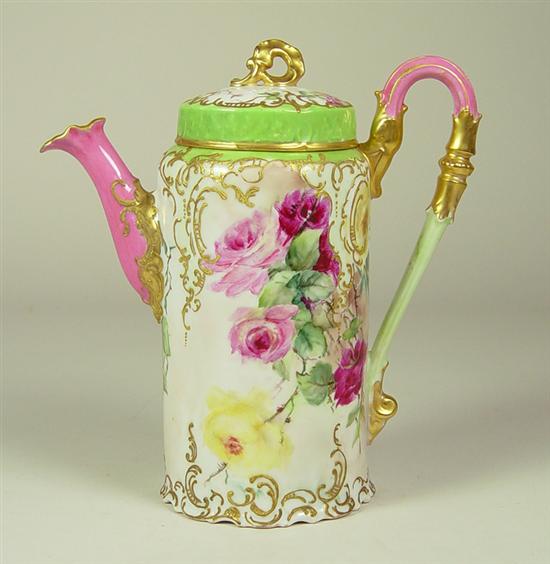 Appraisal: RC Germany Sanssouci Coffee Pot Fuschia pink and yellow roses