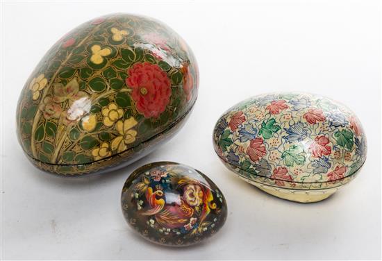 Appraisal: Sale Lot Three Lacquered Eggs th century of various sizes