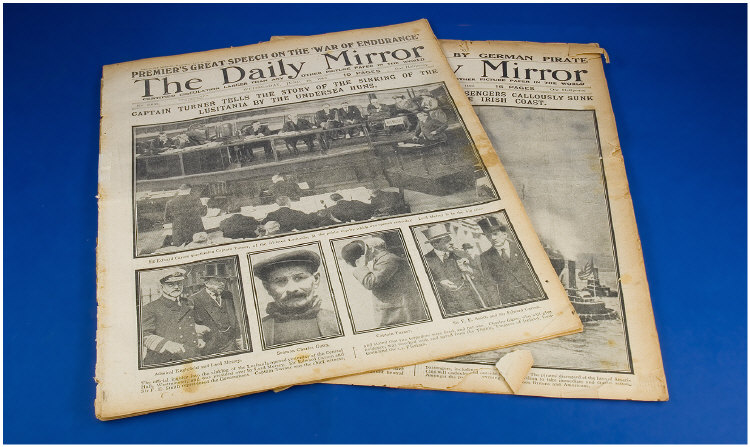 Appraisal: Original Newspapers on Sinking of RMS Lusitania