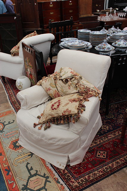 Appraisal: TWO EDWARDIAN CREAM UPHOLSTERED ARMCHAIRS