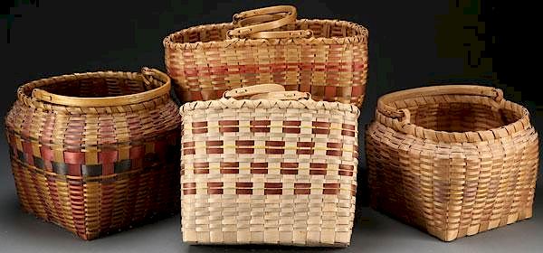 Appraisal: A COLLECTION OF WOVEN SPLINT HANDLED BASKETS A COLLECTION OF