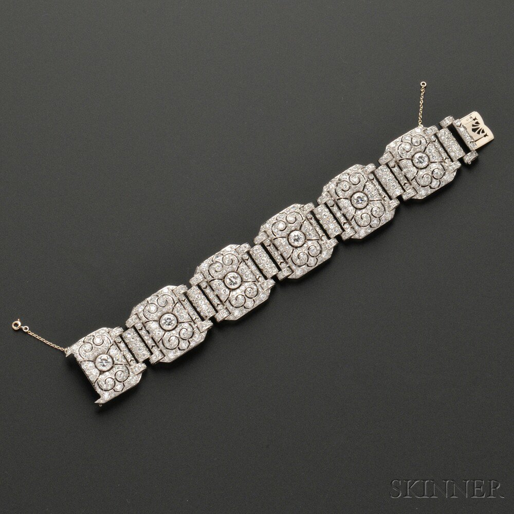 Appraisal: Art Deco Platinum and Diamond Bracelet France set with transitional-