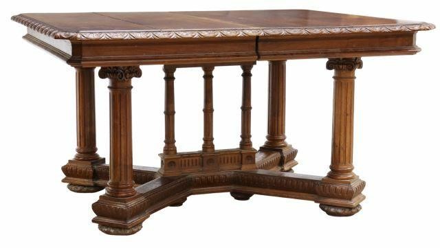 Appraisal: Renaissance Revival walnut extension table early th c rectangular tabletop