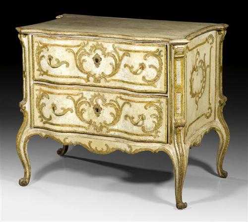 Appraisal: PAINTED CHEST OF DRAWERS Louis XV South German probably Munich