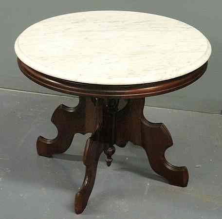 Appraisal: Victorian style round walnut table with marble top h x