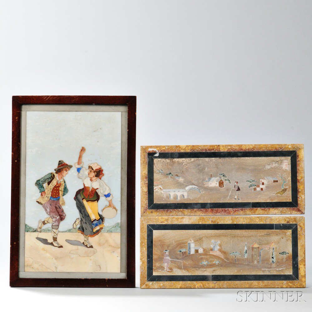 Appraisal: Three Pietra Dura Plaques th century two horizontal plaques with