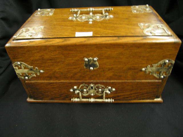 Appraisal: Victorian Oak Gentlemans Traveling Humidor Smoking cabinet mechanical lid drawer