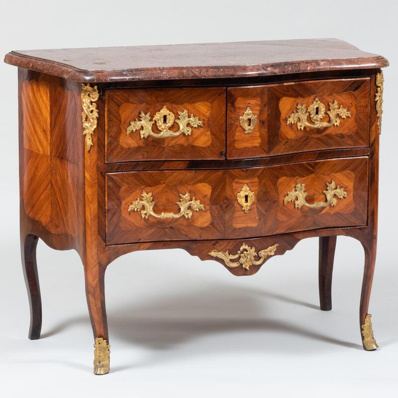 Appraisal: Louis XV Ormolu-Mounted Kingwood and Tulipwood Parquetry Commode With red