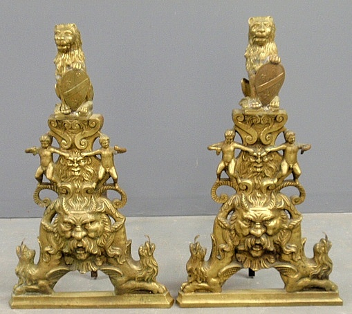 Appraisal: - Pair of ornate English andirons late th c with