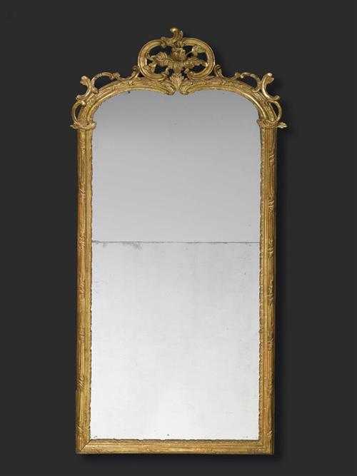 Appraisal: PIERCED AND CARVED GILTWOOD MIRROR Louis XV J F FUNK