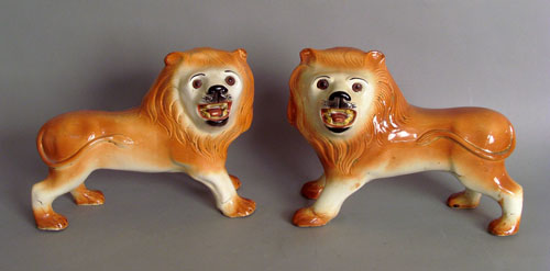 Appraisal: Pair of Staffordshire lions ca h