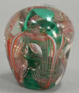 Appraisal: Karlin Rushbrooke art glass paperweight in green red and white