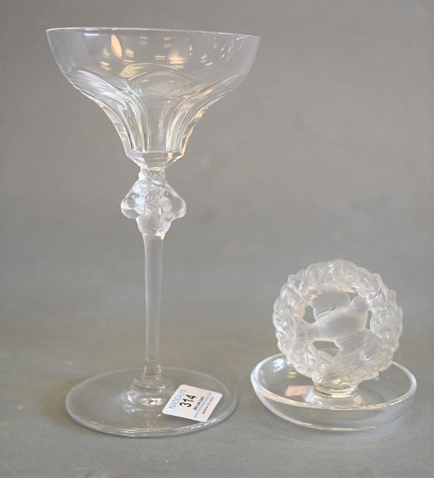 Appraisal: Two Piece Lalique Lot to include a Bacchus martini glass