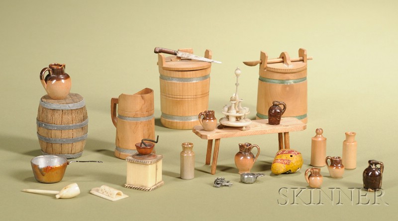 Appraisal: Twenty-four Assorted Miniature Antique and Vintage Kitchenwares two treenware covered