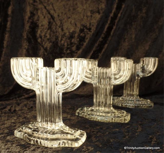 Appraisal: Queen Mary Double Candelabra Trio Anchor Hocking Vintage candle holders