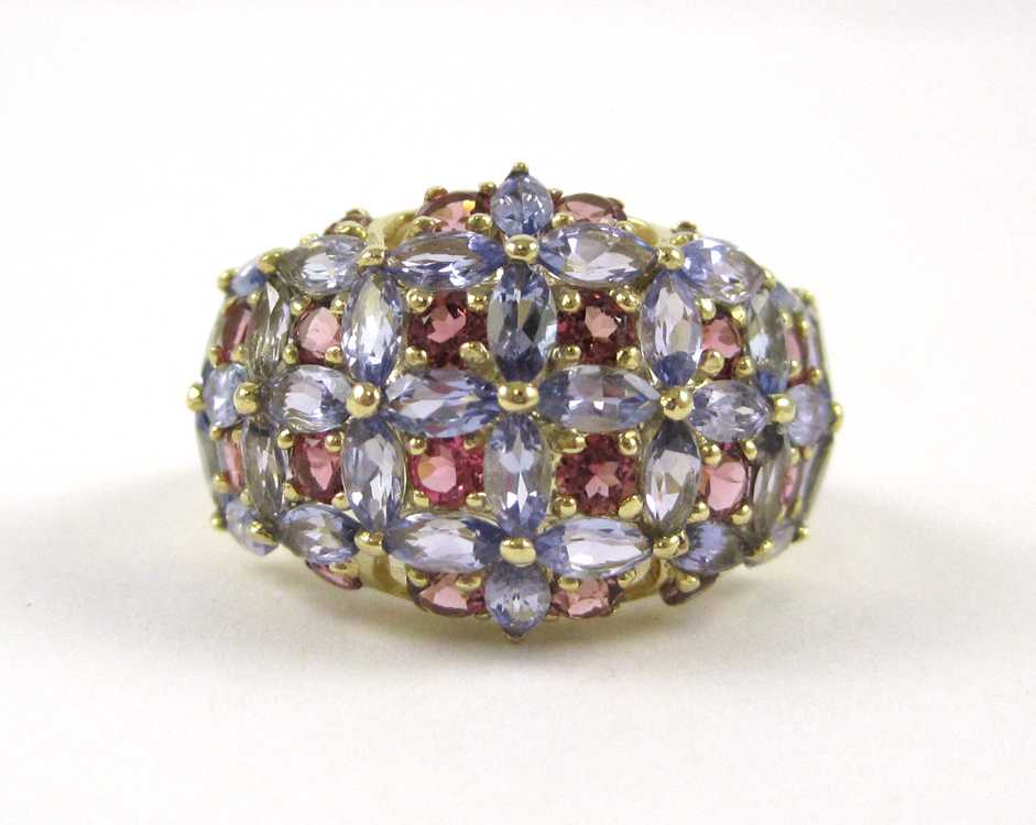 Appraisal: TANZANITE AND PINK TOURMALINE RING k yellow gold with a