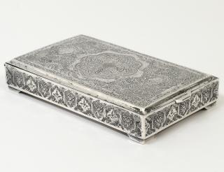 Appraisal: MIDDLE EASTERN SILVER BOX Possibly Turkish With hinged rectangular top