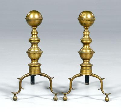 Appraisal: Pair classical brass andirons spur arches below baluster shafts ball