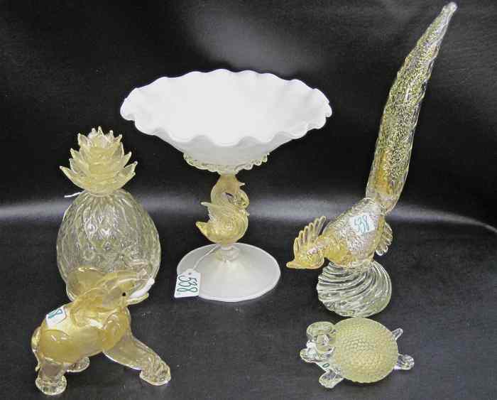 Appraisal: FIVE PIECE COLLECTION MURANO ART GLASS each having clear and