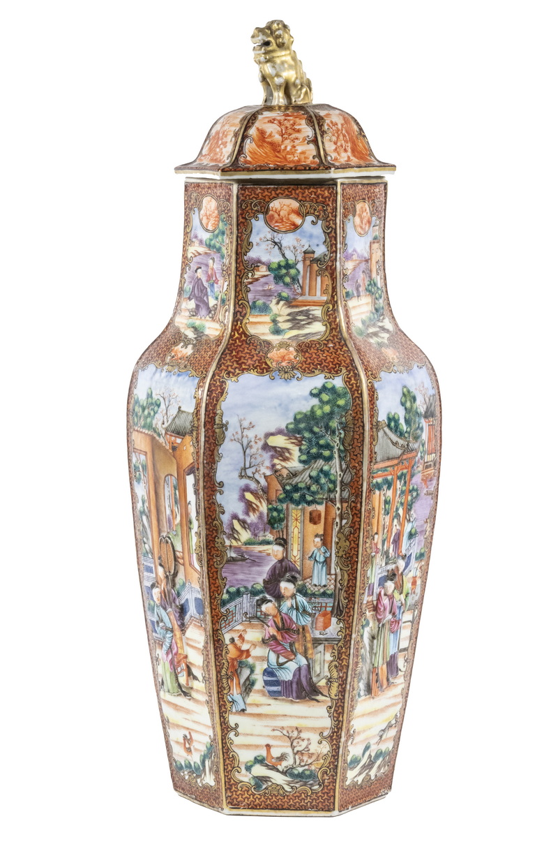 Appraisal: CHINESE LIDDED URN Porcelain Lidded Jar hexagonal shape with paneled