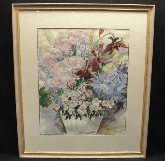 Appraisal: American School Floral Still Life Watercolor From an East th