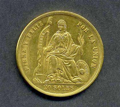 Appraisal: piece Gold Coin Peru soles Lght wear