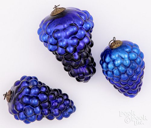 Appraisal: THREE GRAPE CLUSTER KUGELSThree grape cluster Kugels in blue with