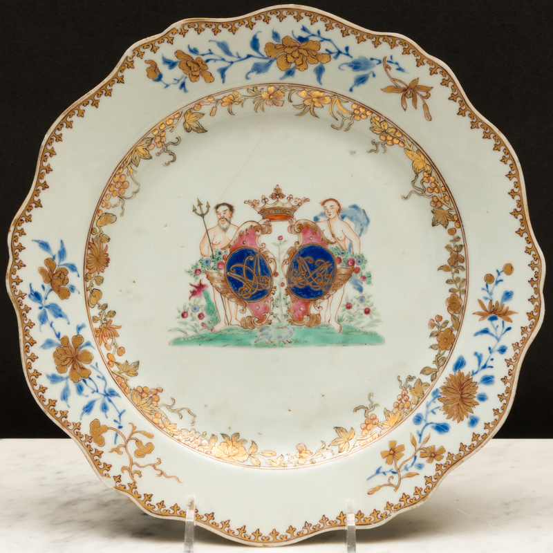 Appraisal: Chinese Export Porcelain Swedish Market Amorial Marriage Plate Unmarked in