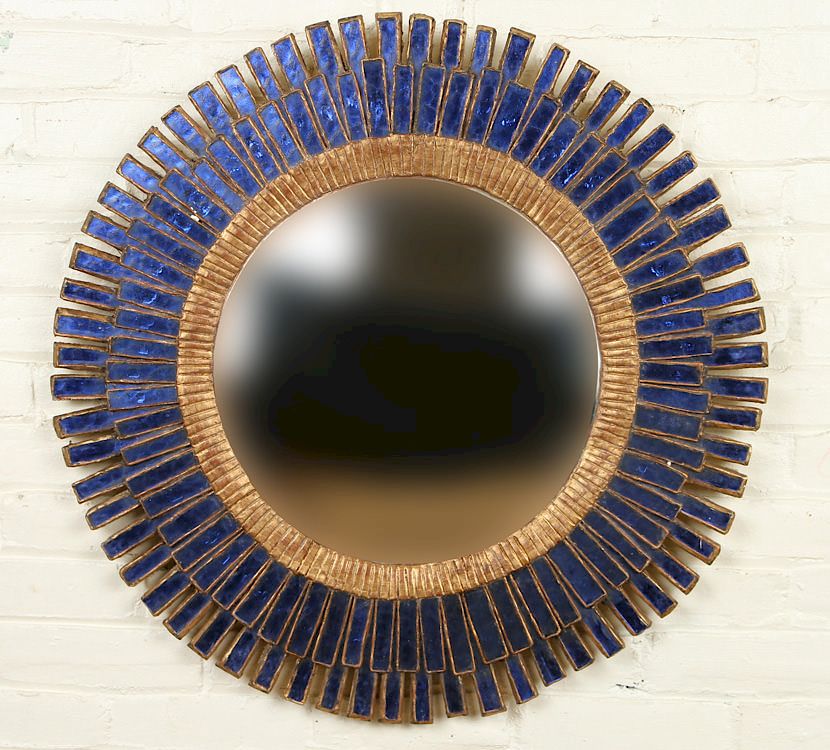 Appraisal: BLUE GLASS AND GILT MIRROR MANNER LINE VAUTRIN A blue